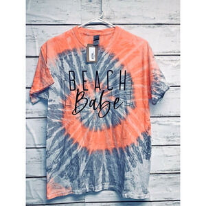 NEW T Shirt Beach Babe Tie Dye Orange and Gray Gildan All Around New With Tags